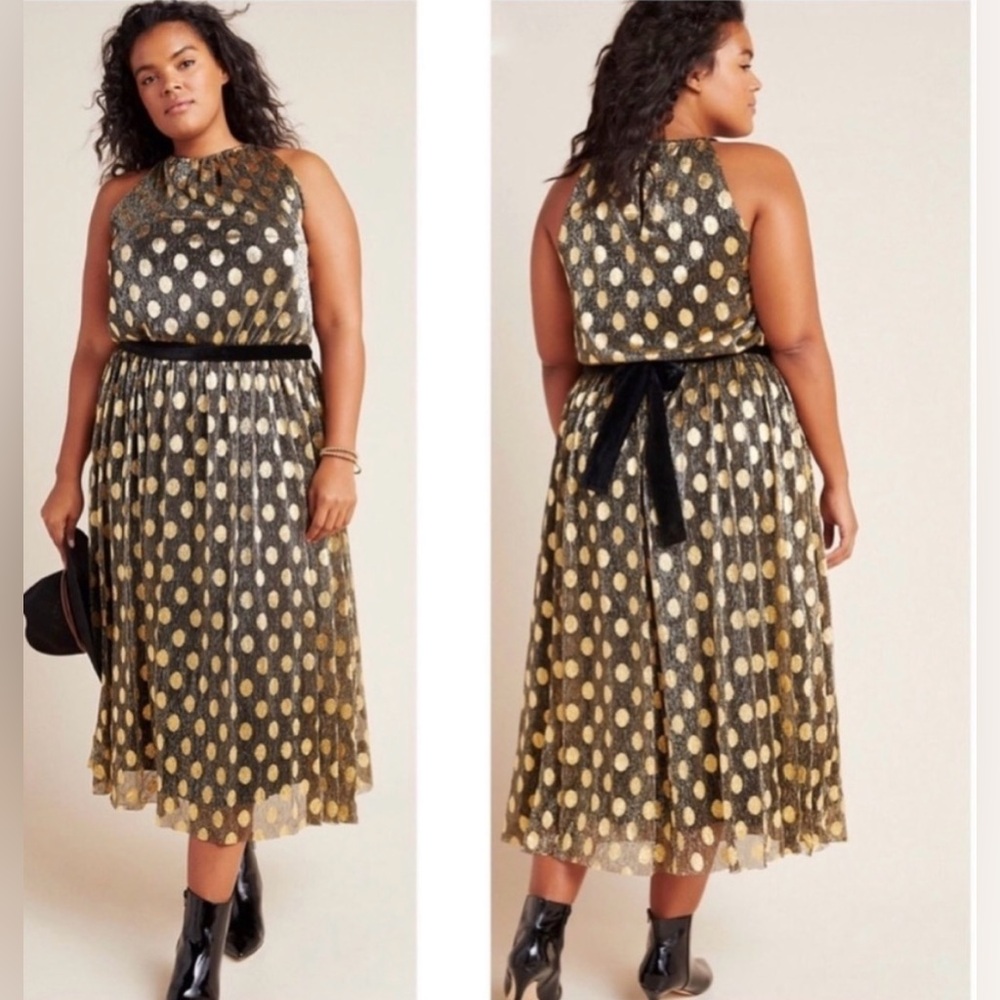 ANTHROPOLOGIE Sunday in Brooklyn Gold Confetti Halter Midi Dress, Size 2X, NWT - Picture 3 of 10